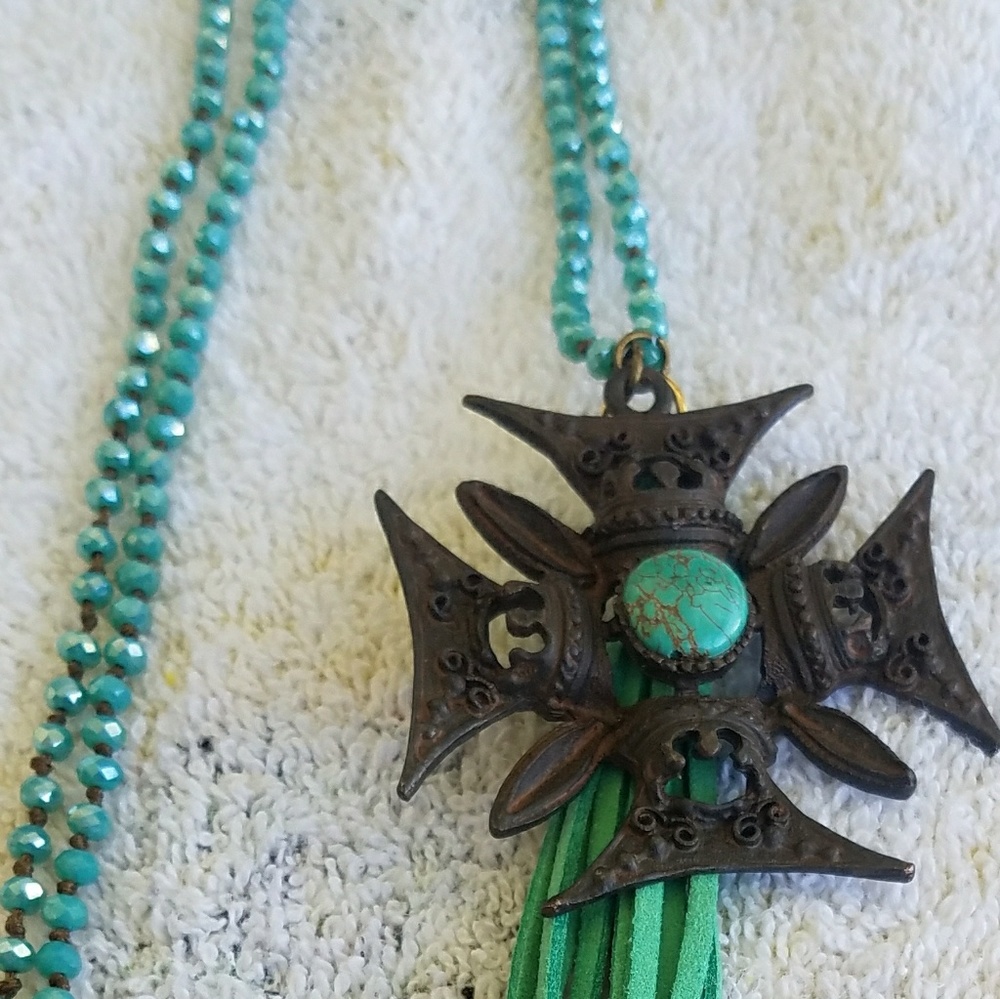 Long Turquoise Cross Necklace